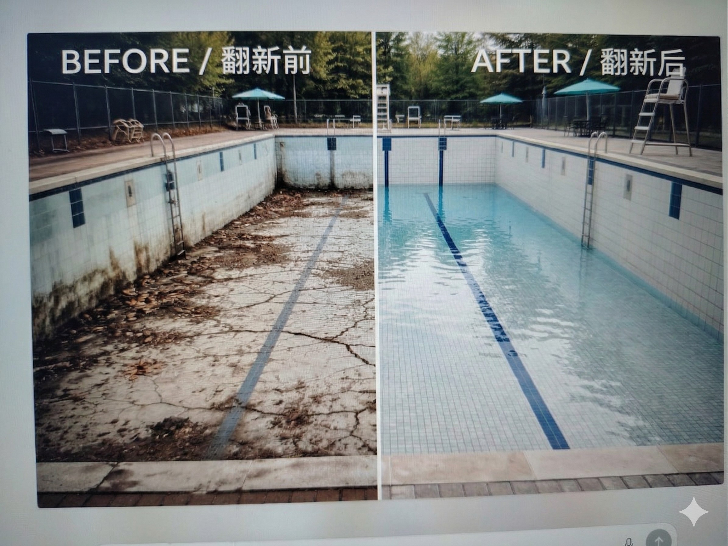 Finished pool renovation from a York Region home-services project
